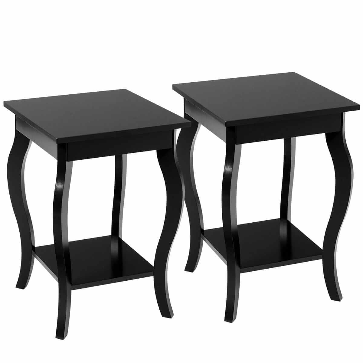 2 Elegantiškų Klasikinių Juodų Medinių Staliukų Rinkinys 60 × 40 × 40 cm