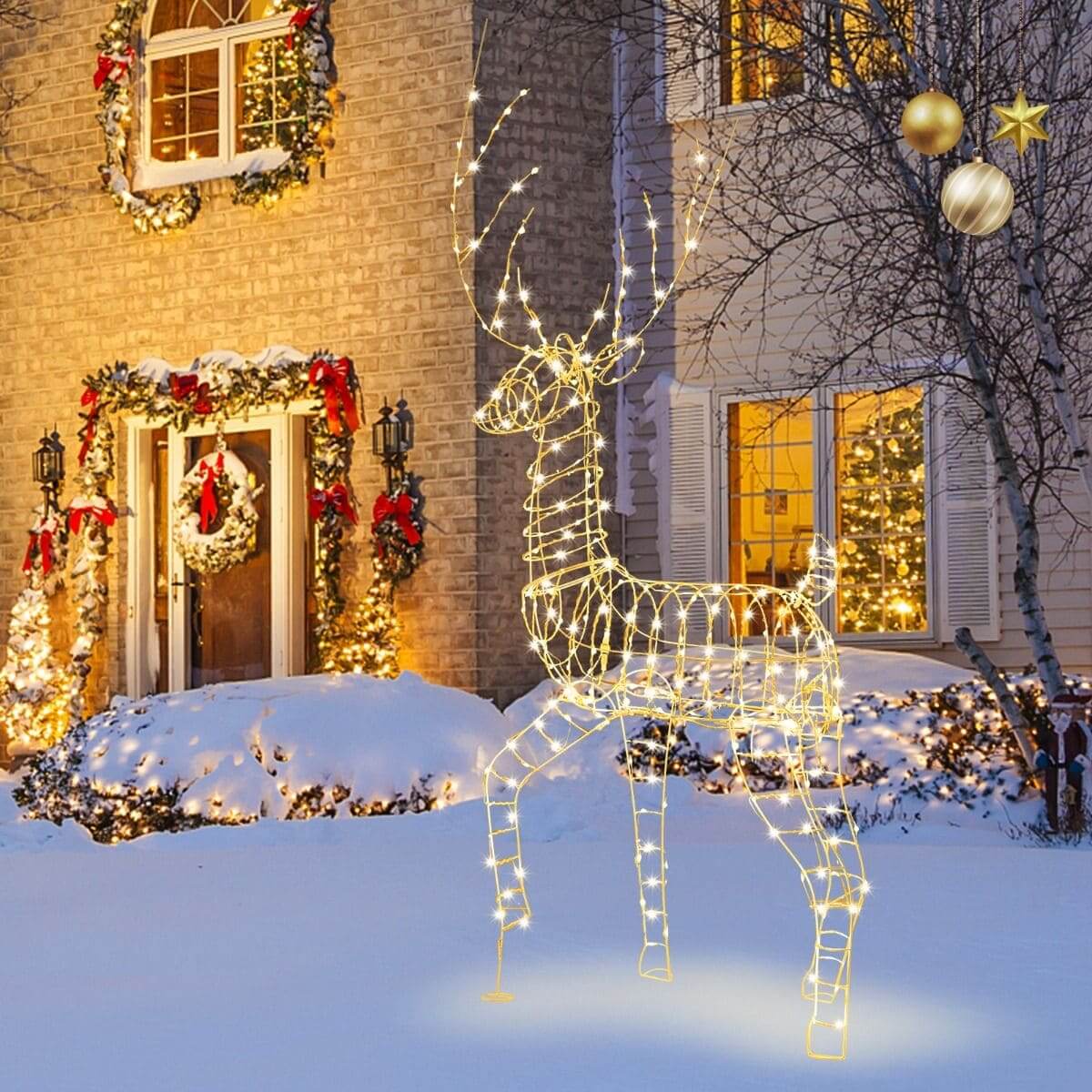 3D LED Šiaurės Elnio Kalėdinė Dekoracija – 300 LED, Atsparus Blogam Orui