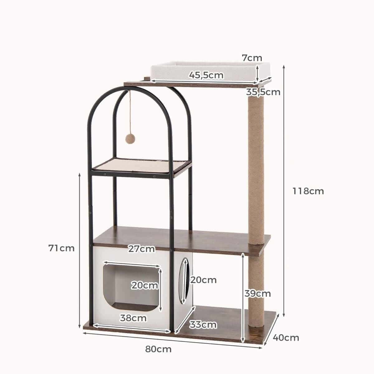 4 Pakopų Kačių Draskyklė Su Nameliu, Žaisliuku Ir Gultais 118 cm