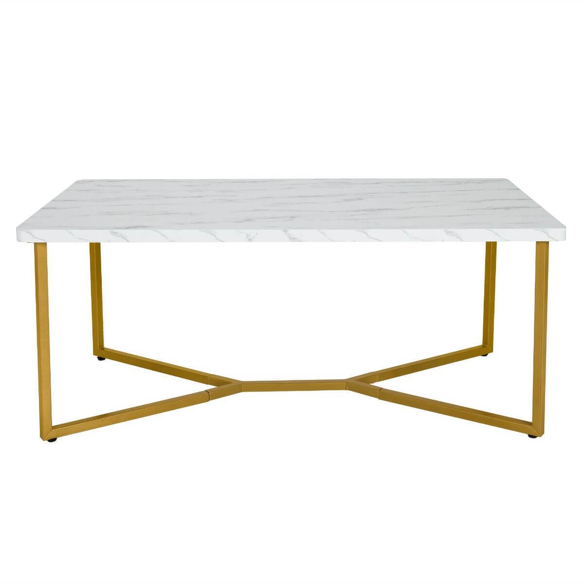 Aukso Spalvos Kavos Staliukas Su Marmuro Imitacijos Viršumi 107 × 60 × 45.5 cm