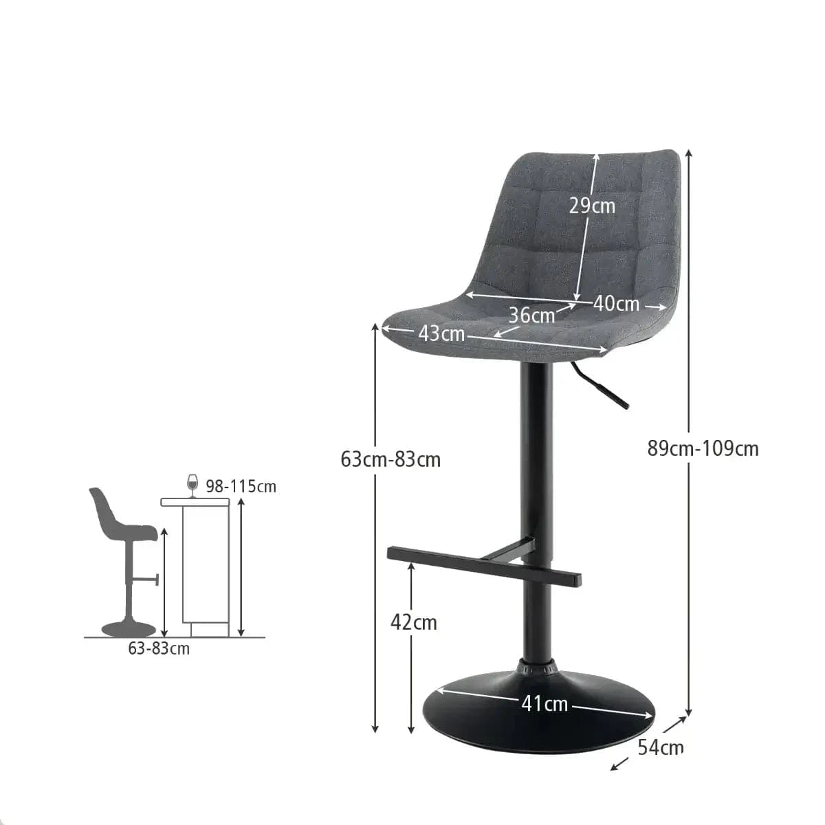 Baro Kėdžių Komplektas Su Aukščio Reguliavimu Ir 360° Pasukimu, 2 vnt.