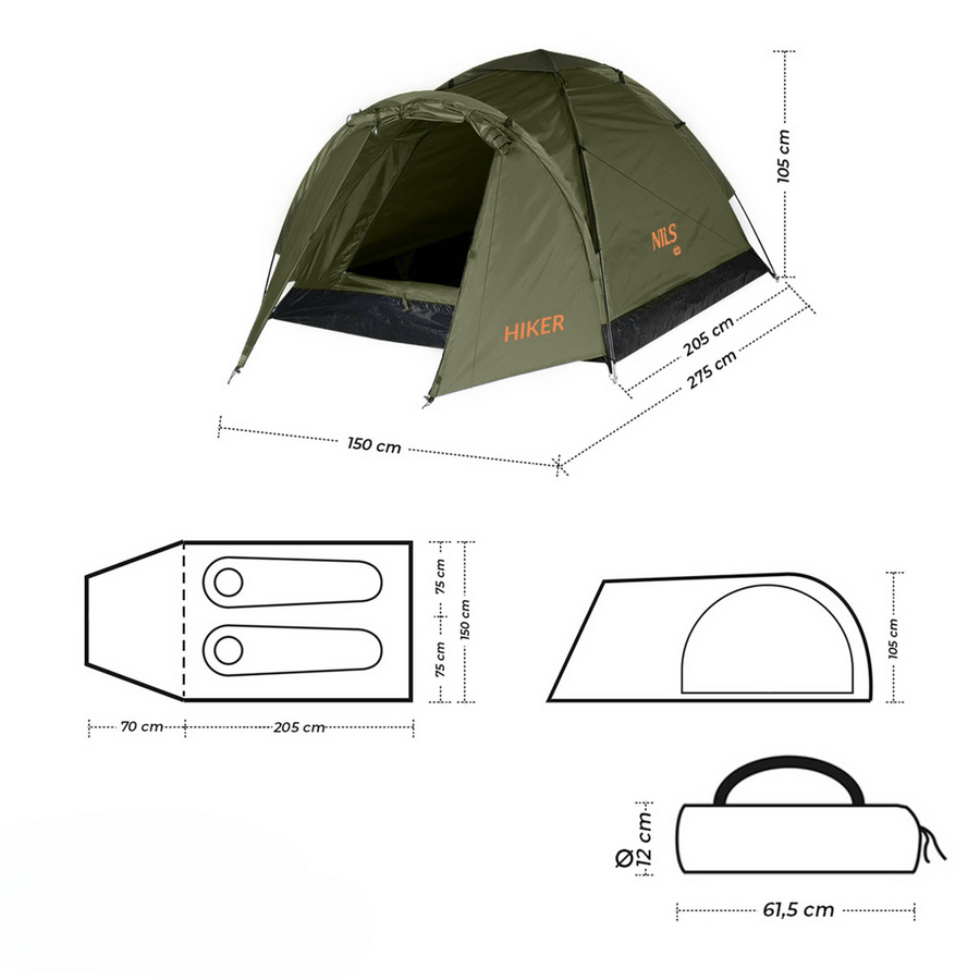 Dvivietė Žyginė Palapinė Nils Camp NC6010 Hiker 3000 mm Atspari Lietui
