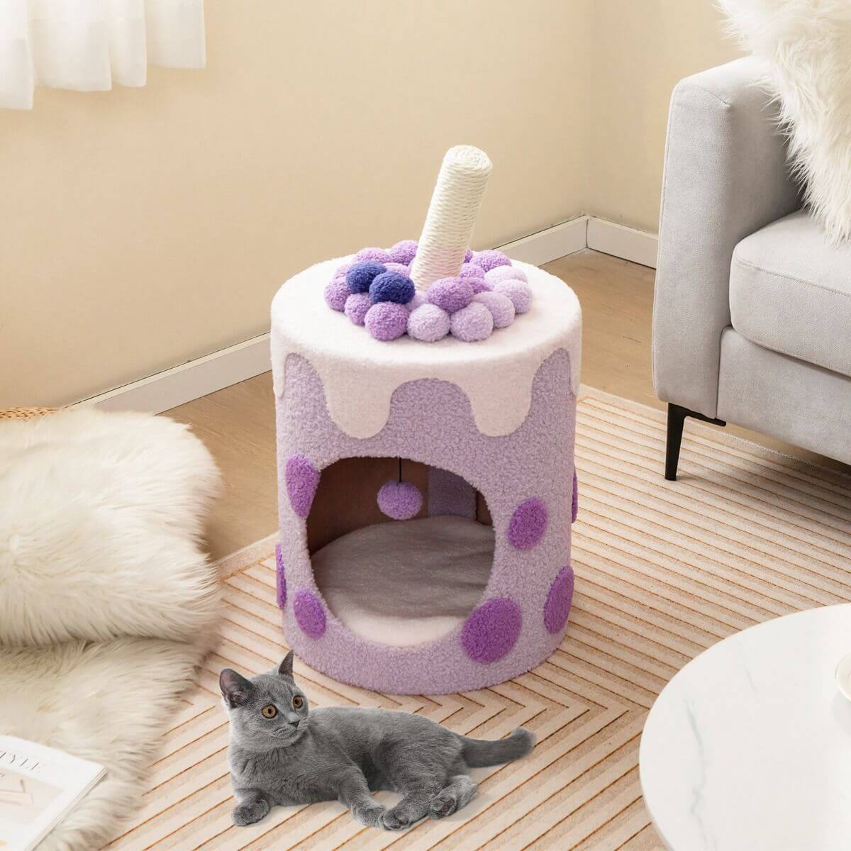 Kačių Draskymo Stulpelis Namelis Bubble Tea Purpurinės Spalvos