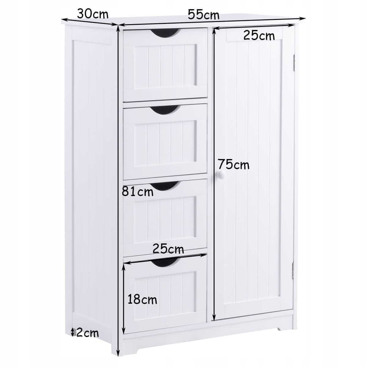 Balta Komoda Su 4 Stalčiais Ir Spintele 81 × 56 × 30 cm