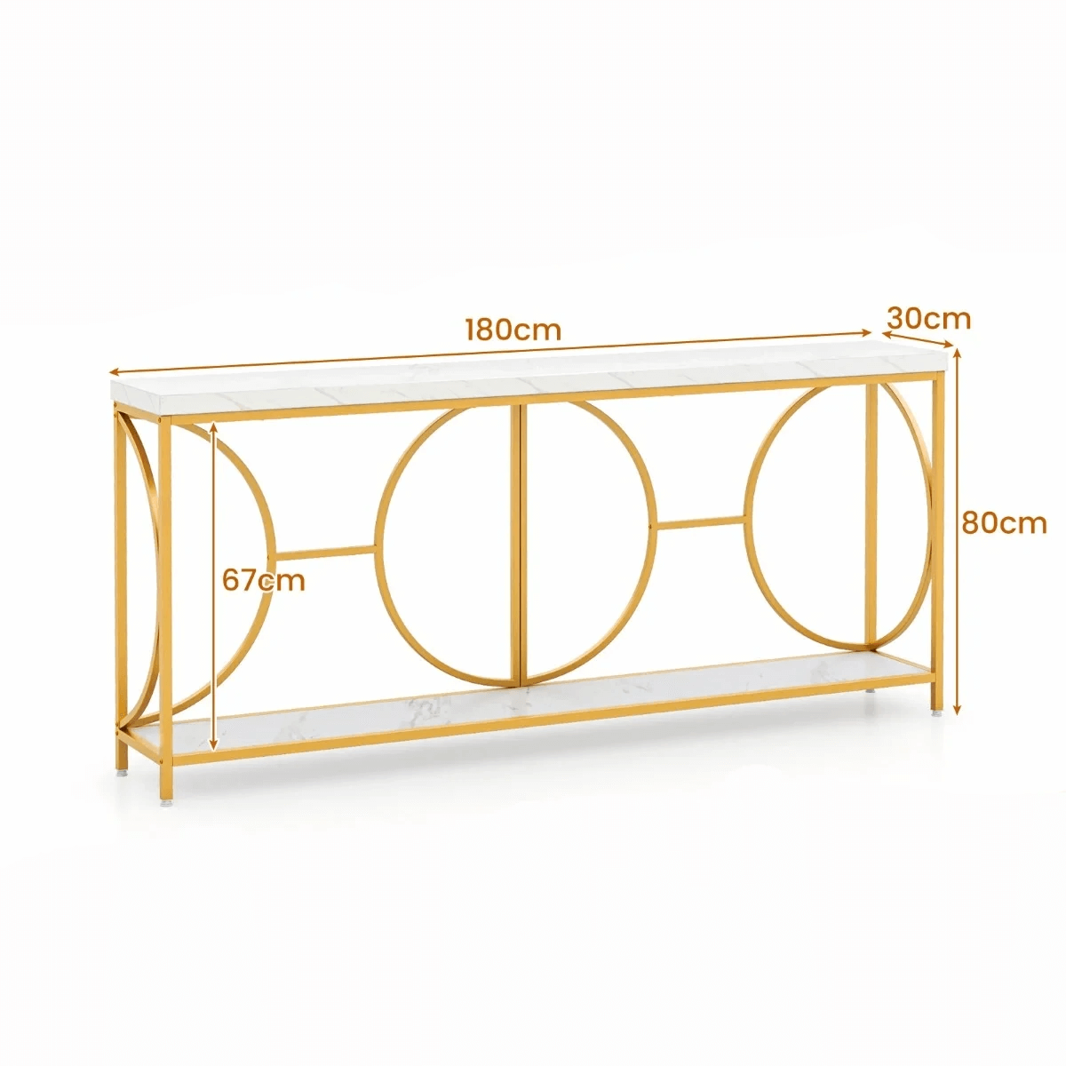 Konsolinis Staliukas Su Marmuro Efekto Stalviršiu Ir Auksiniu Rėmu 180 cm