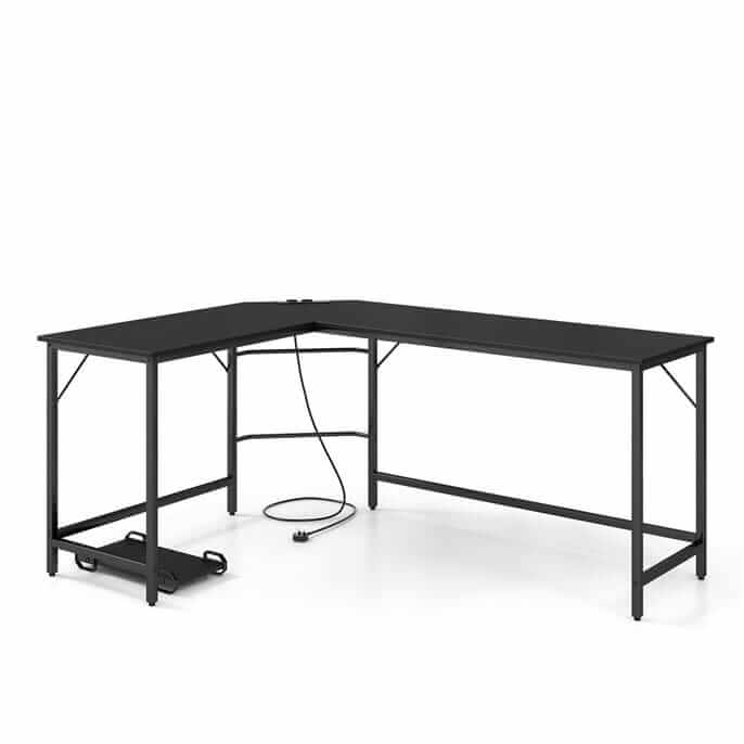 L Formos Kompiuterio Rašomasis Stalas Su Elektros Lizdais, 1500W, 168 cm, Juodas