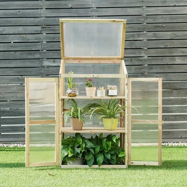 Medinis Mini Sodo Terasos Ar Balkono Šiltnamis Su Lentynomis 101 x 61 x 46 cm