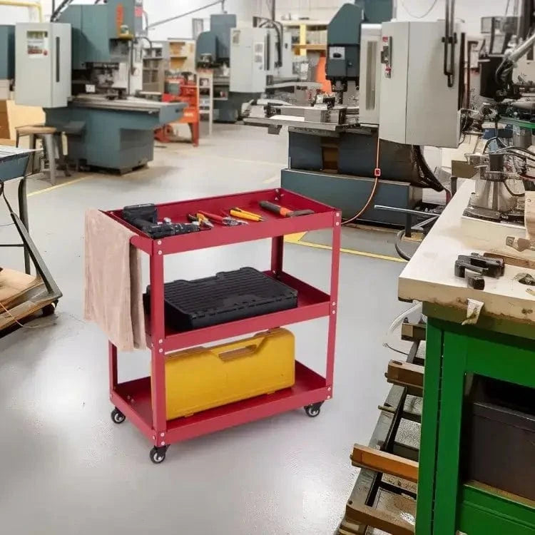 Metalinis Įrankių Vežimėlis Su 3 Lentynomis 120kg, Raudonas