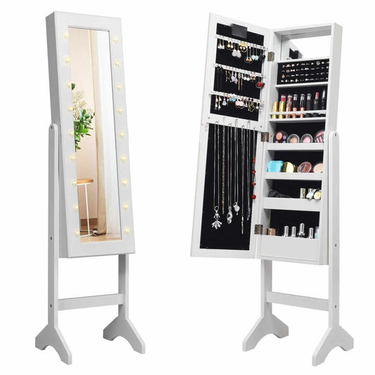 Papuošalų Spintelė Su Veidrodžiu Ir LED Apšvietimu 145 × 35 × 31,5 cm