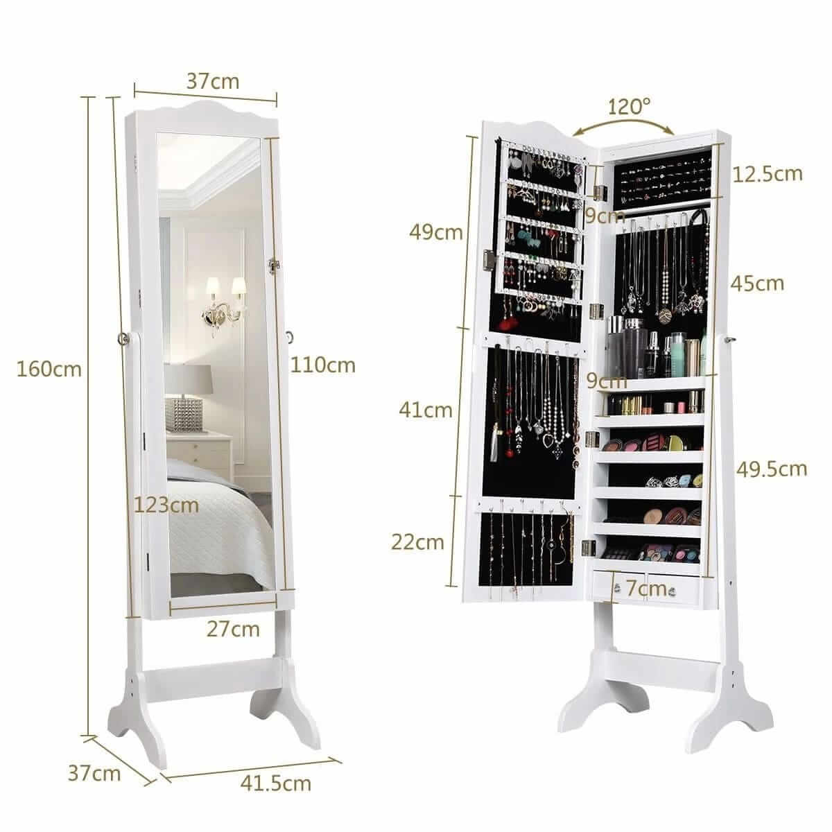 Jewelry Cabinet Mirror With LED lights 160 × 41.5 × 37 cm