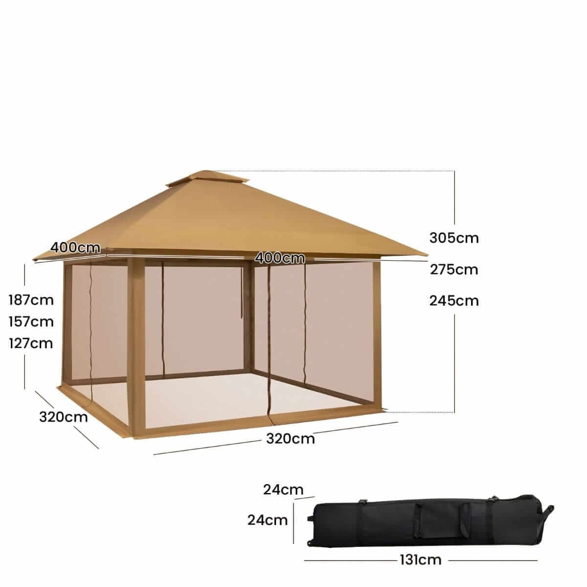 Sodo Lauko Pavėsinė Su Tinkleliu Nuo Uodų 400x400 cm Ruda