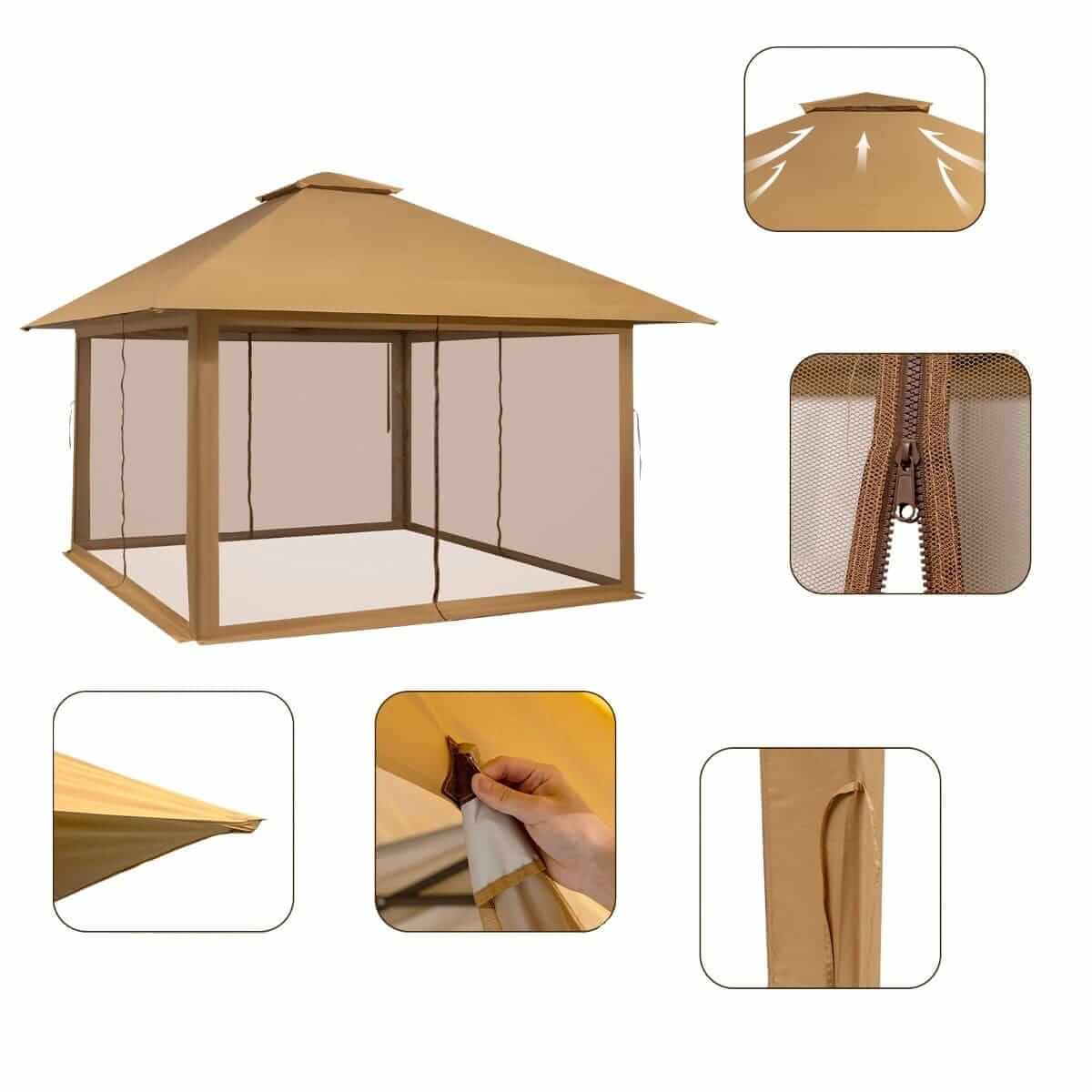 Sodo Lauko Pavėsinė Su Tinkleliu Nuo Uodų 400x400 cm Ruda