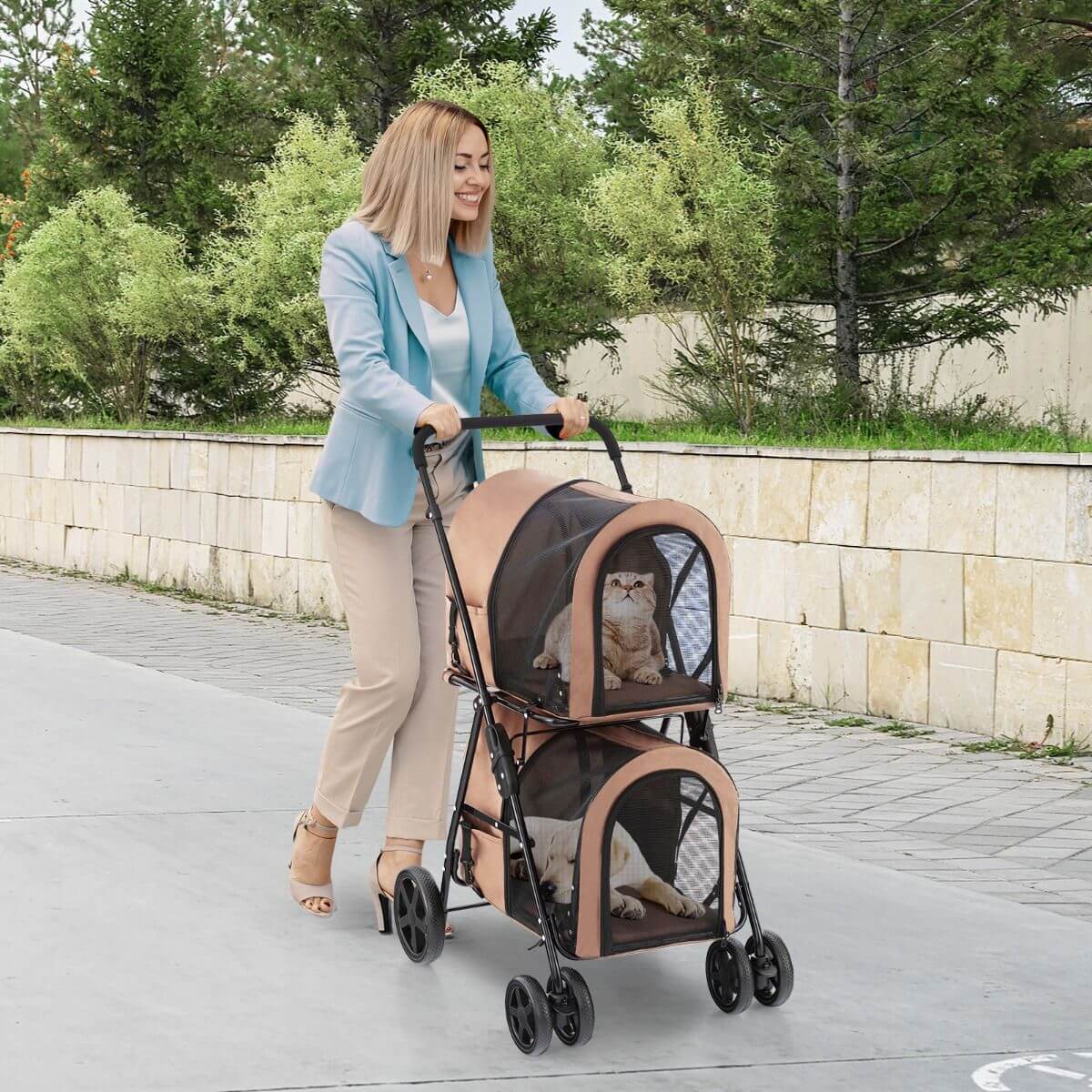 Sulankstomas 4-In-1 Vežimėlis Mažiems Gyvūnams Smėlio Spalvos