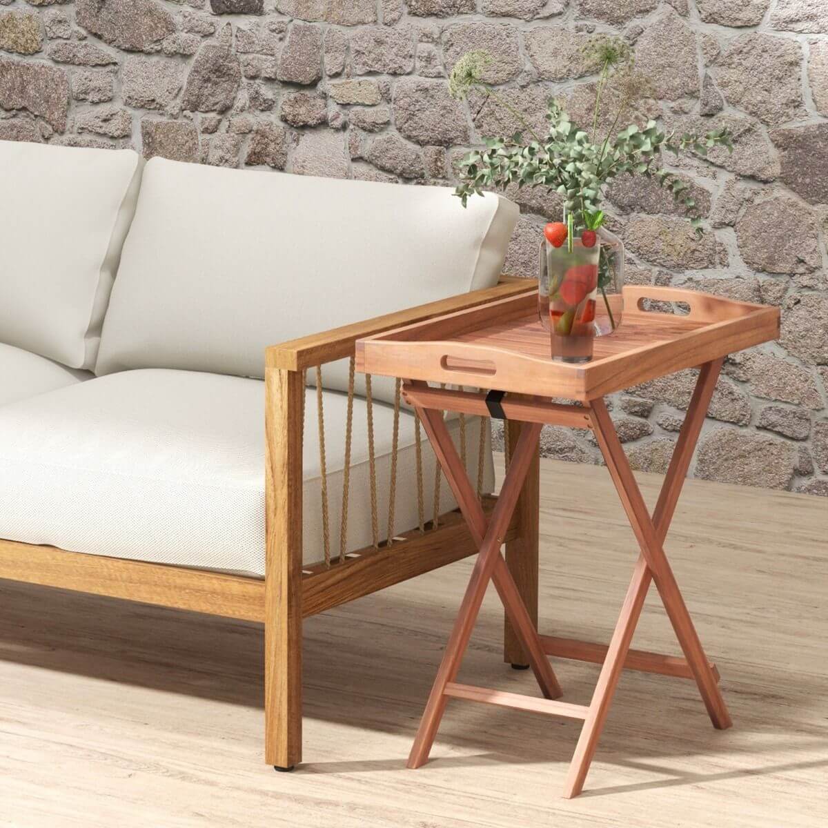 Sulankstomas Medinis Staliukas Padėklas 68 x 44 x 74 cm
