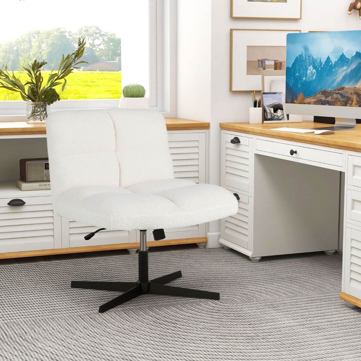 Supamas Fotelis Kėdė Ergonomiškas 360° Pasukamas Smėlio Spalvos 64x54 cm
