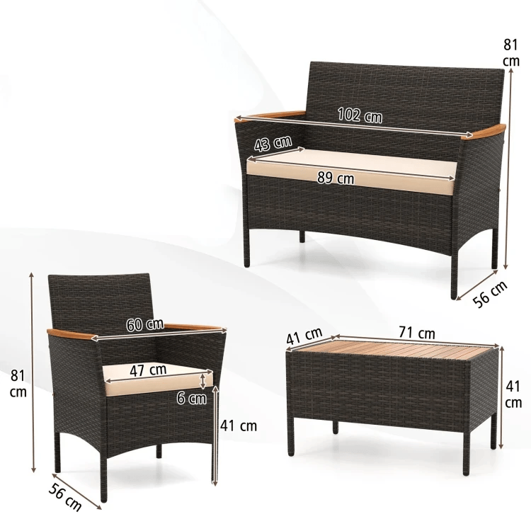 Terasos Sodo Baldų Komplektas 4 Asmenims Su Mediniu Stalviršiu