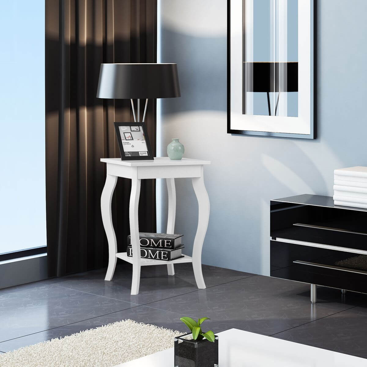 2 Elegantiškų Klasikinių Baltų Medinių Staliukų Rinkinys 60 × 40 × 40 cm