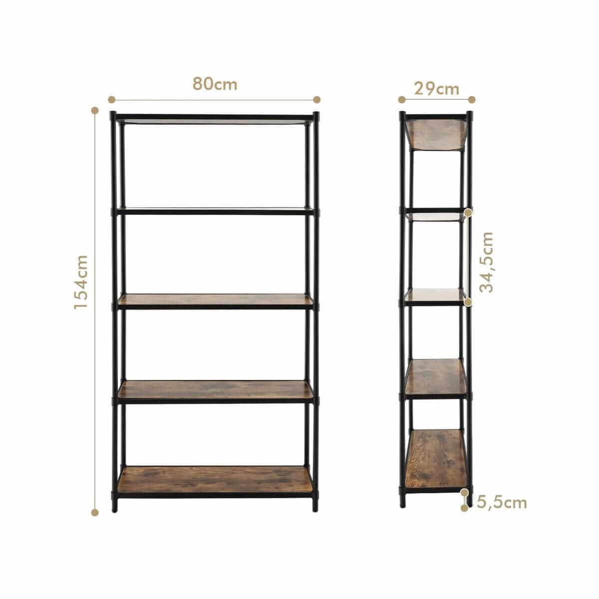 5-Level Industrial Bookcase 80 x 29 x 154cm