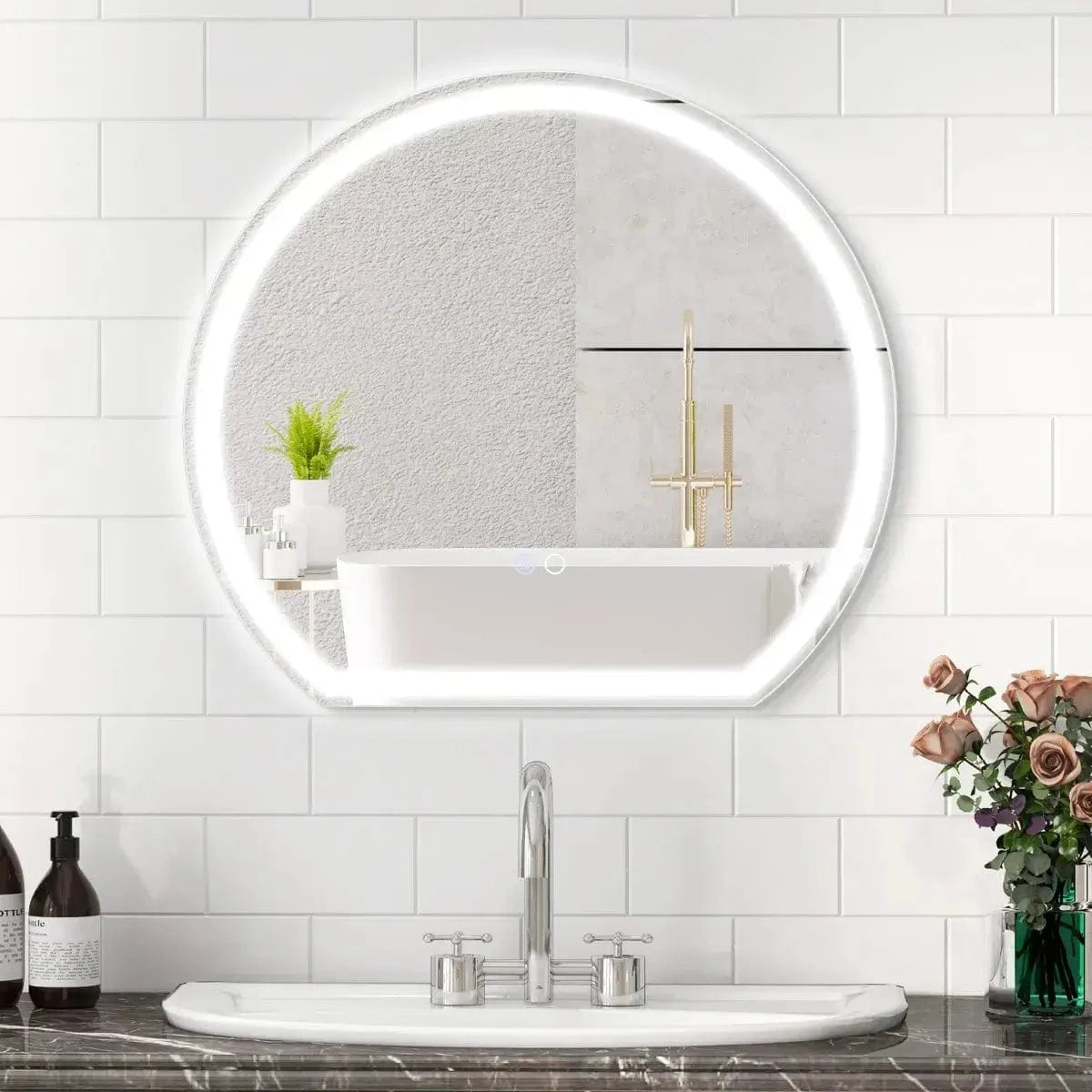 Apvalus LED Veidrodis Su Apšvietimu Ir Rasojimo Apsauga 60 x 54 cm