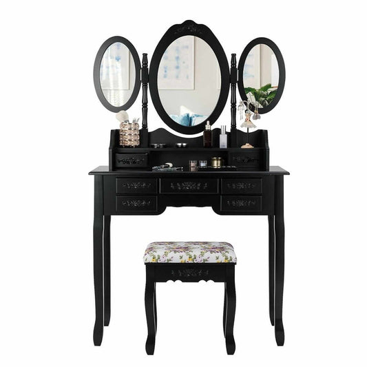 Dressing Table Black With Folding Mirror And Chair 151 x 40 x 90 cm