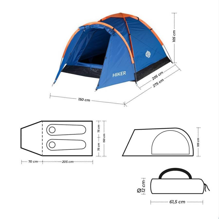 Dvivietė Žyginė Palapinė Nils Camp NC6010 Hiker 3000 mm Atspari Lietui, Mėlyna