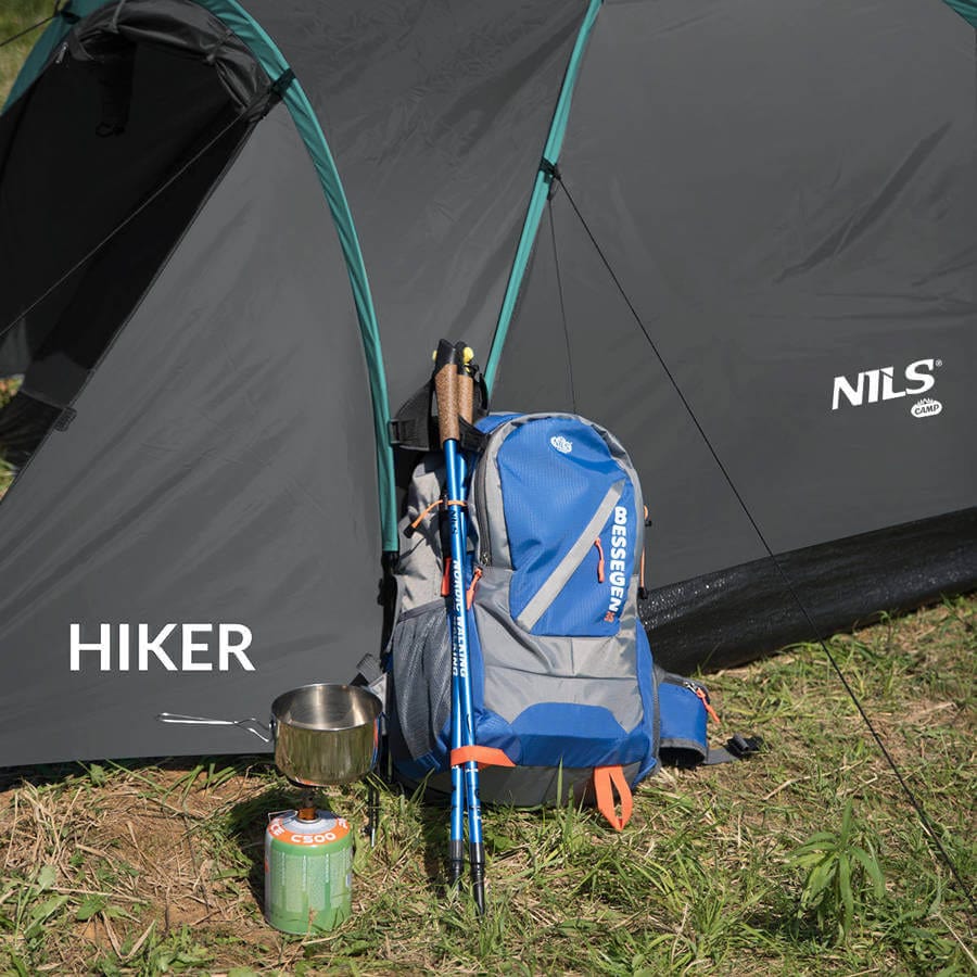 Dvivietė Žyginė Palapinė Nils Camp NC6010 Hiker 3000 mm Atspari Lietui, Pilka