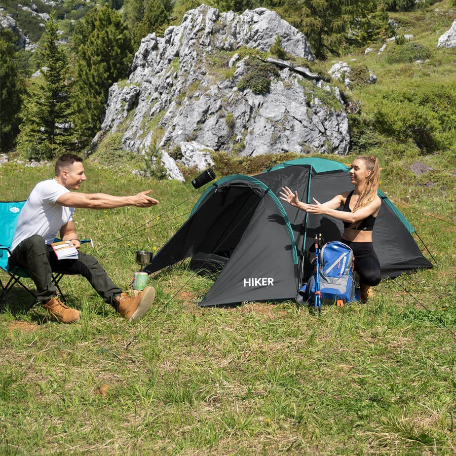 Dvivietė Žyginė Palapinė Nils Camp NC6010 Hiker 3000 mm Atspari Lietui, Pilka