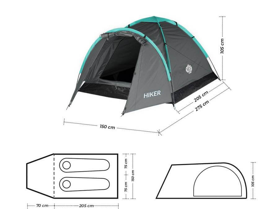 Dvivietė Žyginė Palapinė Nils Camp NC6010 Hiker 3000 mm Atspari Lietui, Pilka