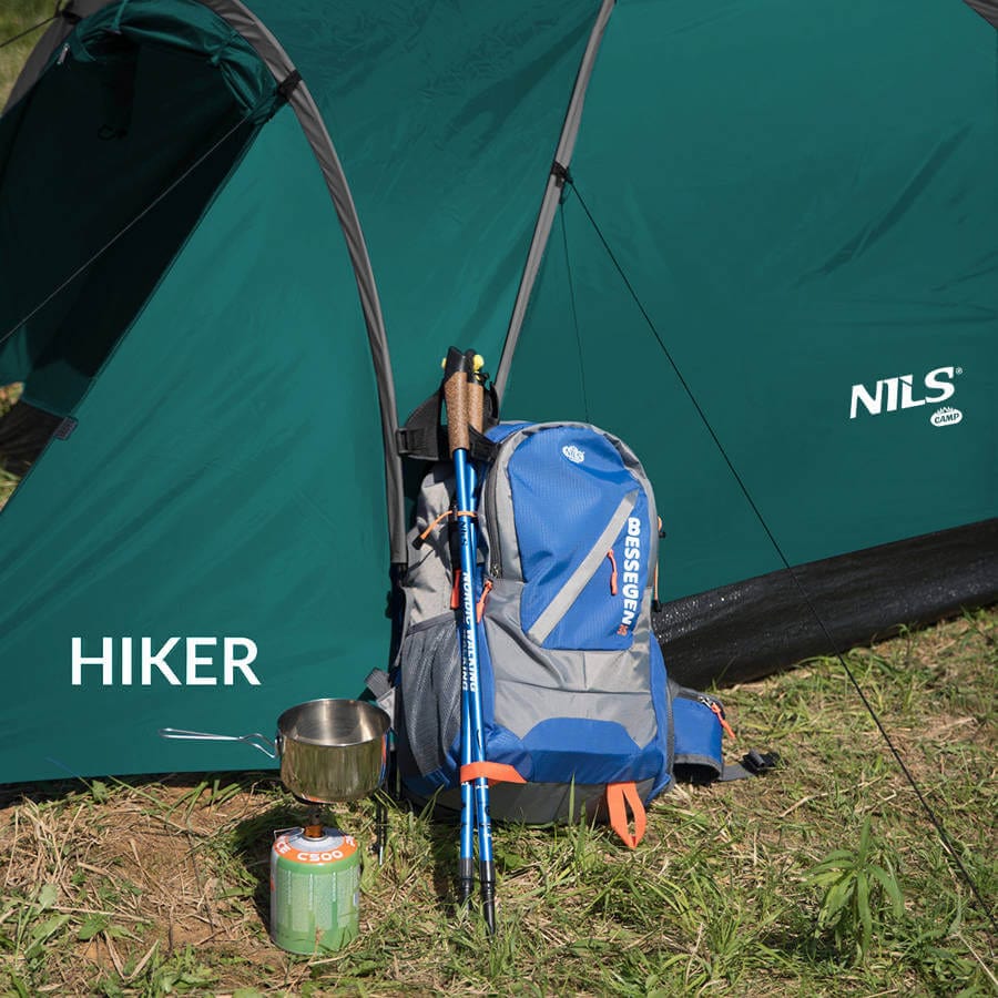 Dvivietė Žyginė Palapinė Nils Camp NC6010 Hiker 3000 mm Atspari Lietui, Žalia