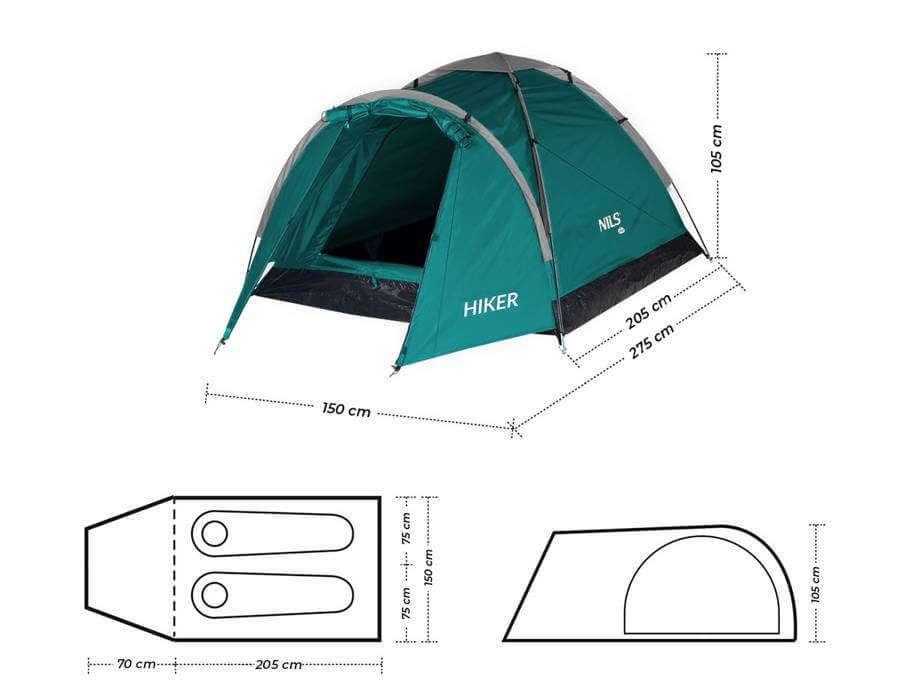 Dvivietė Žyginė Palapinė Nils Camp NC6010 Hiker 3000 mm Atspari Lietui, Žalia