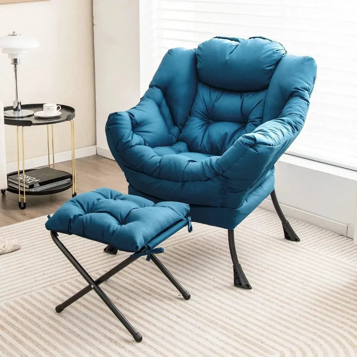 Ergonomiškas Minkštas Fotelis Su Kojų Atrama, Mėlynas