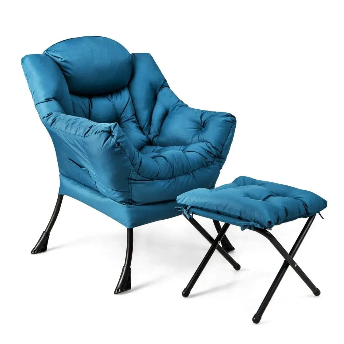 Ergonomiškas Minkštas Fotelis Su Kojų Atrama, Mėlynas