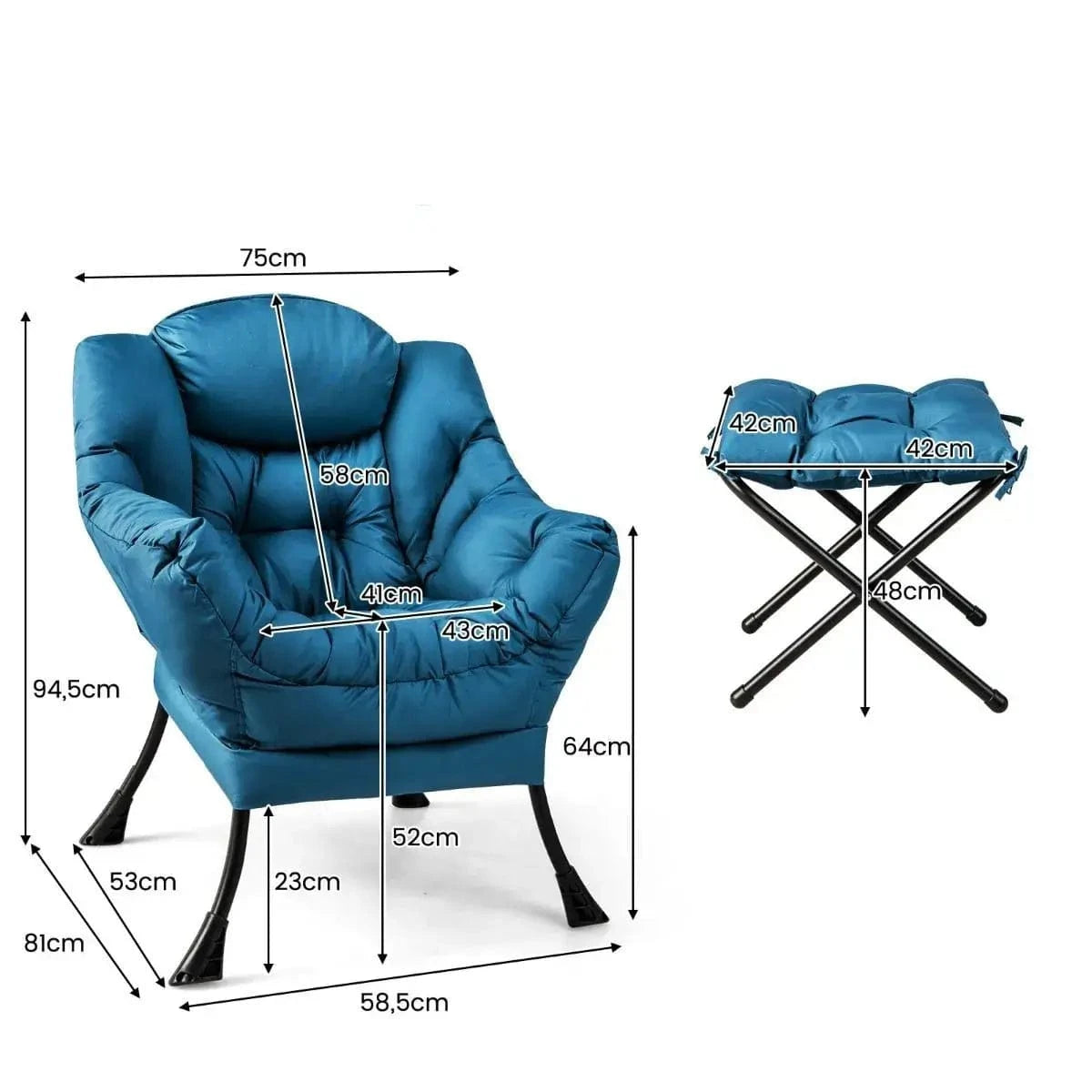 Ergonomiškas Minkštas Fotelis Su Kojų Atrama, Mėlynas