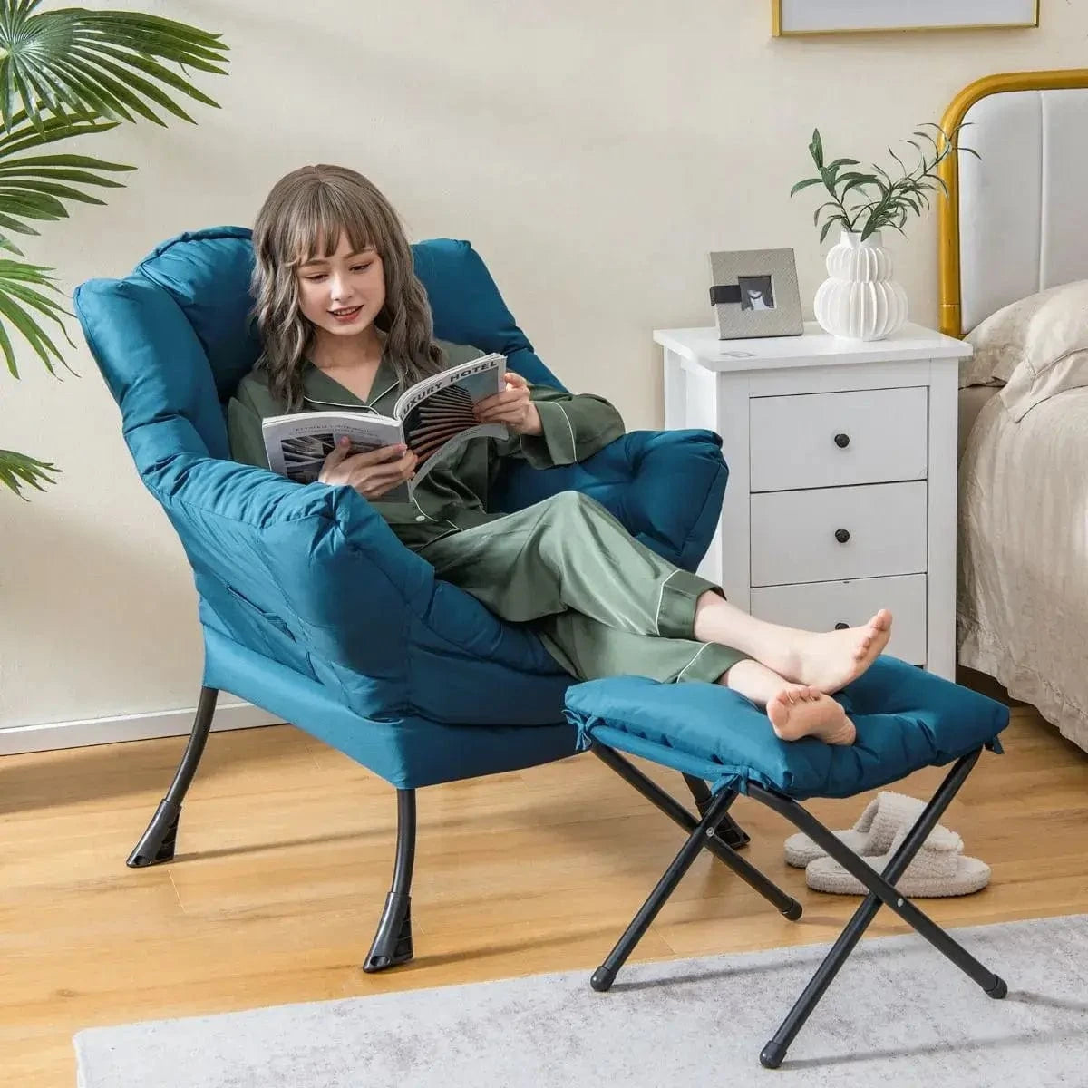 Ergonomiškas Minkštas Fotelis Su Kojų Atrama, Mėlynas