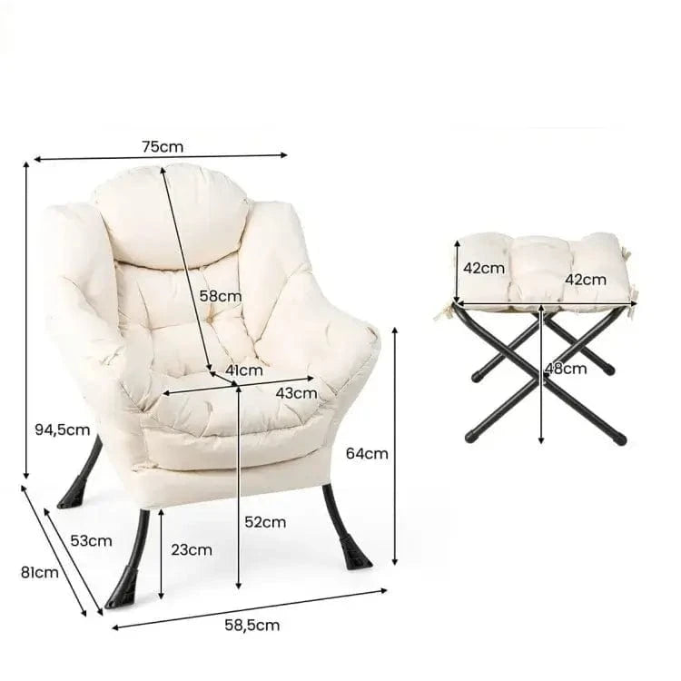 Ergonomiškas Minkštas Fotelis Su Kojų Atrama, Smėlio Spalva