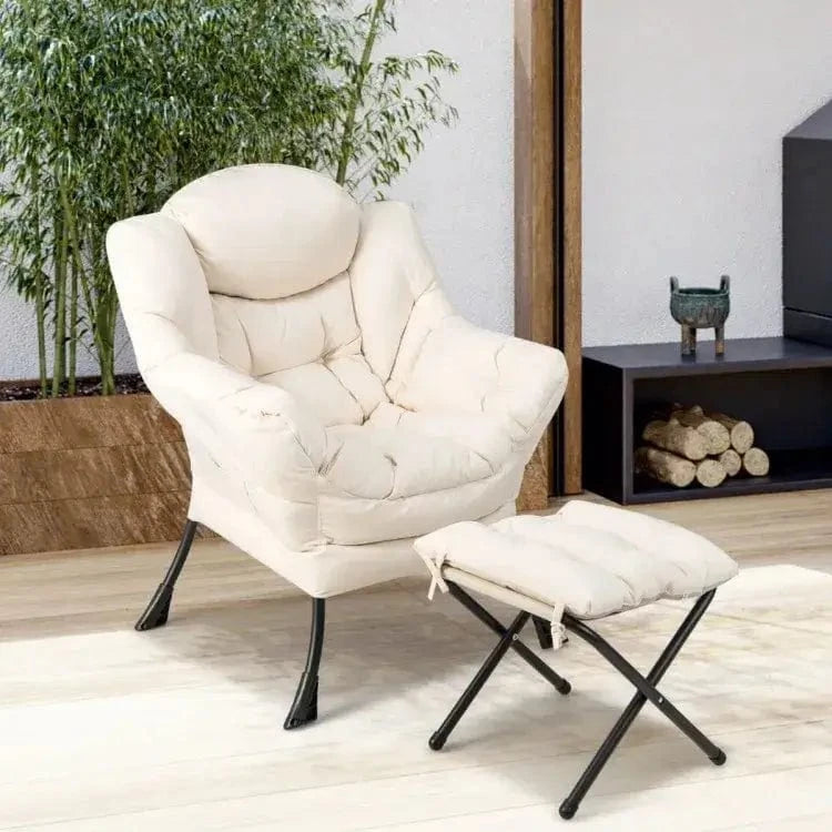 Ergonomiškas Minkštas Fotelis Su Kojų Atrama, Smėlio Spalva