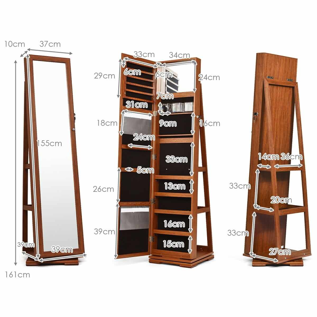 Mirror With Jewelry And Accessories Cabinet 161 × 39 × 39 cm