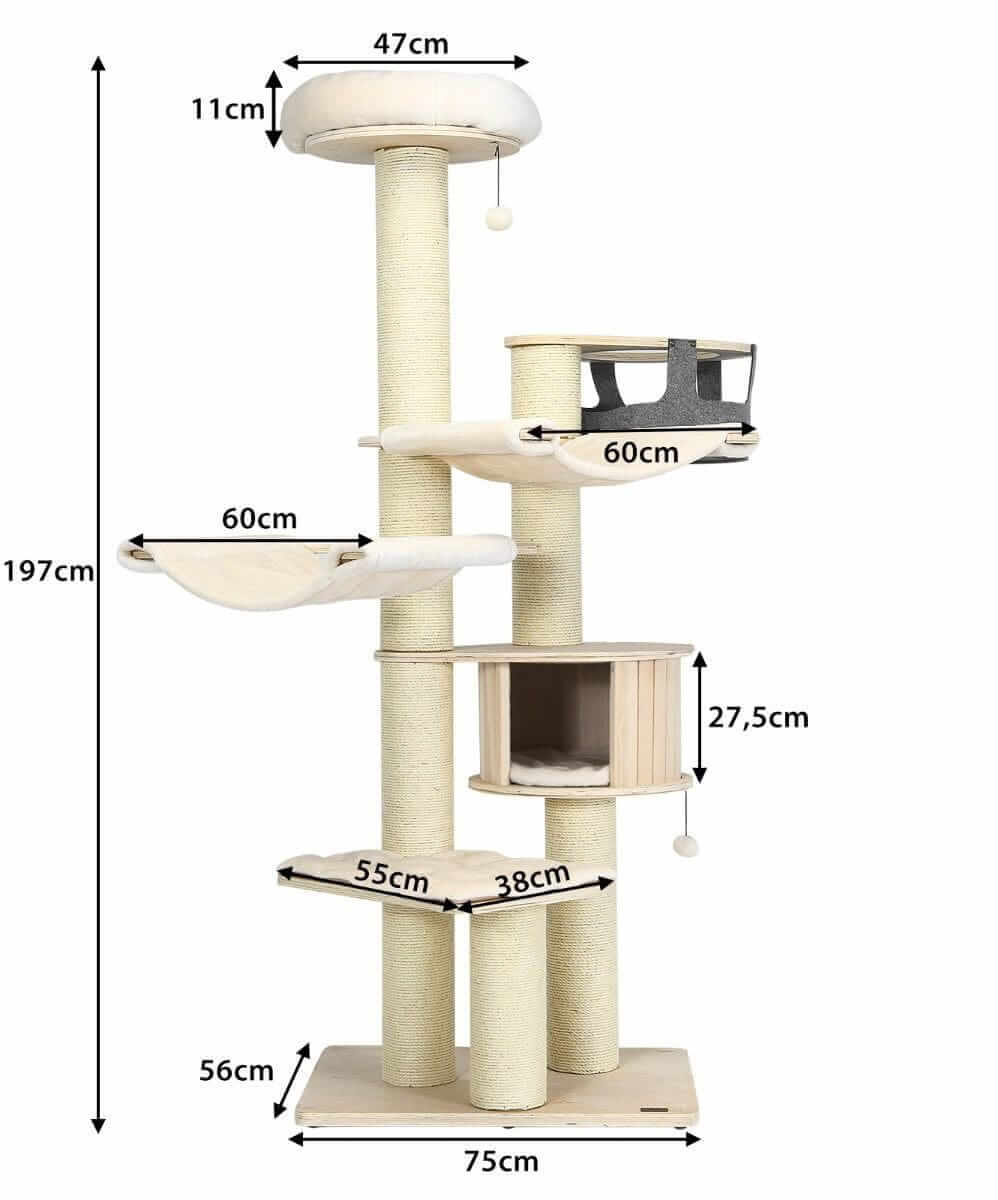 Katės Draskyklė Su Mediniu Nameliu 197 cm