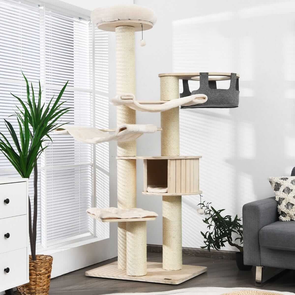 Katės Draskyklė Su Mediniu Nameliu 197 cm
