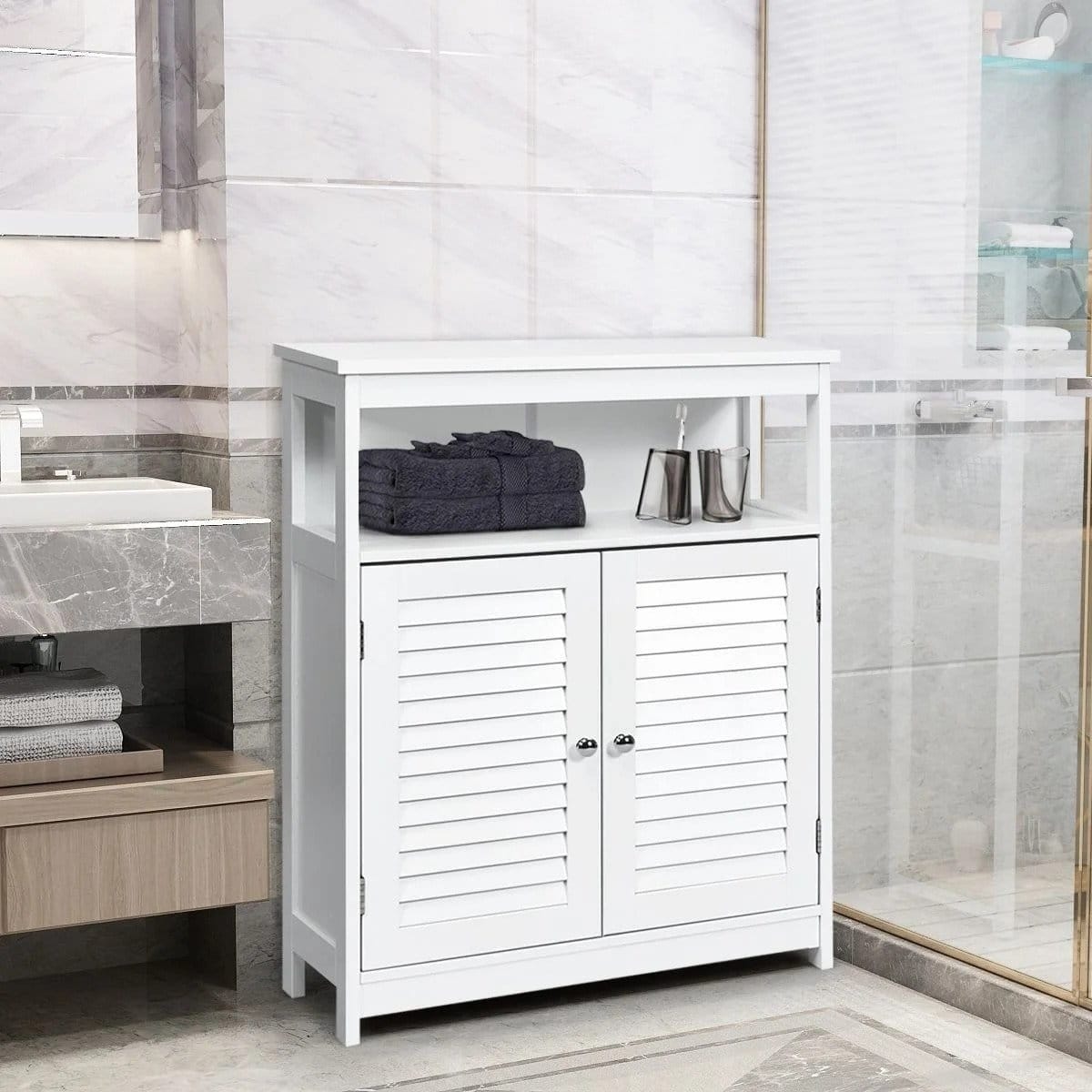 Klasikinė Vonios Kambario Spintelė Su Lentyna Balta 80 × 60 × 30,5 cm