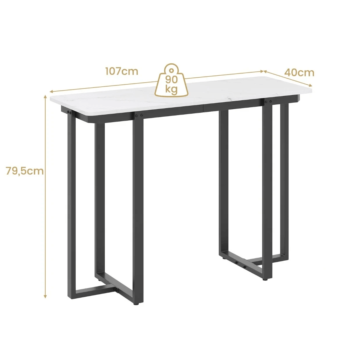 Konsolinis Staliukas Su Dirbtinio Marmuro Paviršiumi 107 cm, Baltai Juoda