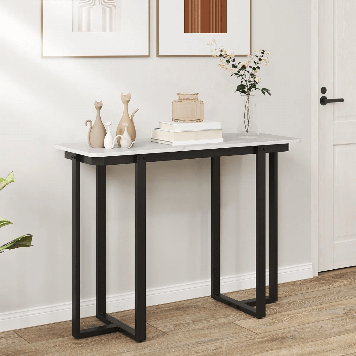 Konsolinis Staliukas Su Dirbtinio Marmuro Paviršiumi 107 cm, Baltai Juoda