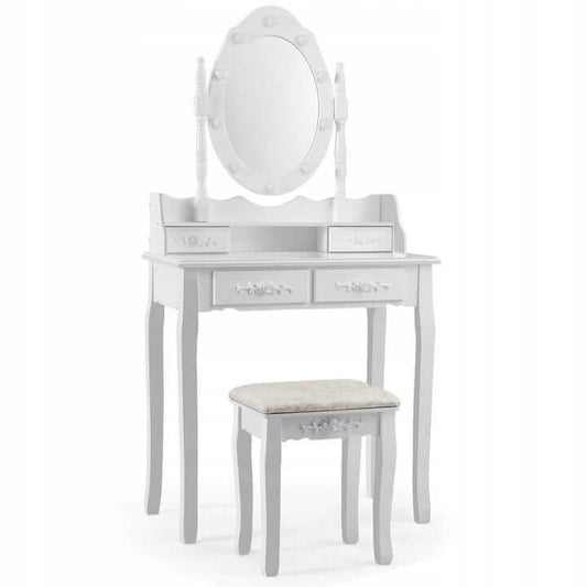 Cosmetic Table With LED Mirror And Chair White 75 x 40 x 146 cm