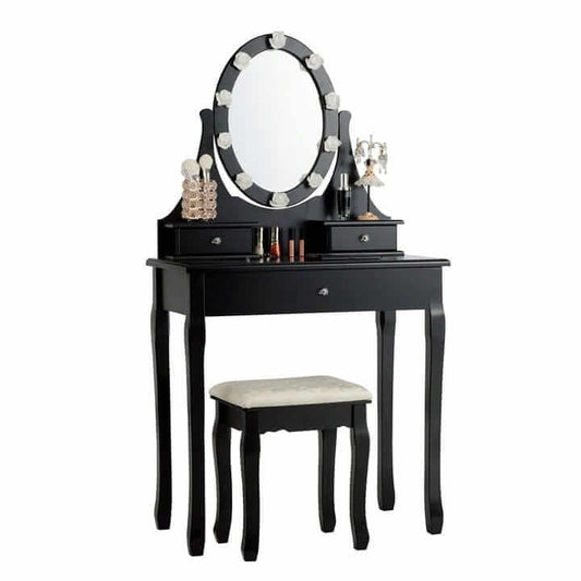 Cosmetic Table With LED Mirror And Chair Black 75 x 40 x 139 cm