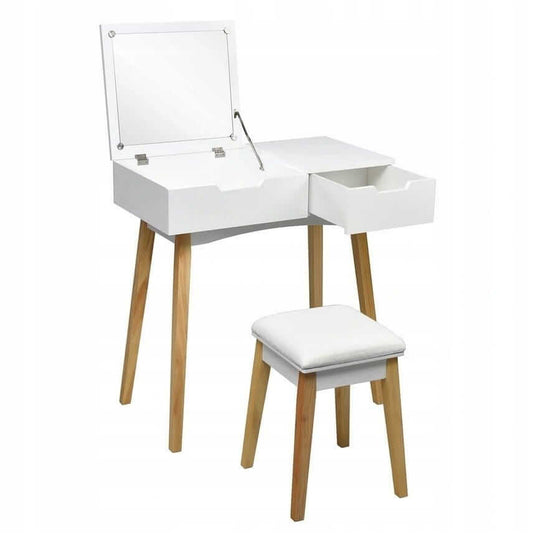 Modern White Dressing Table With Opening Mirror And Chair 74 x 40 x 115 cm