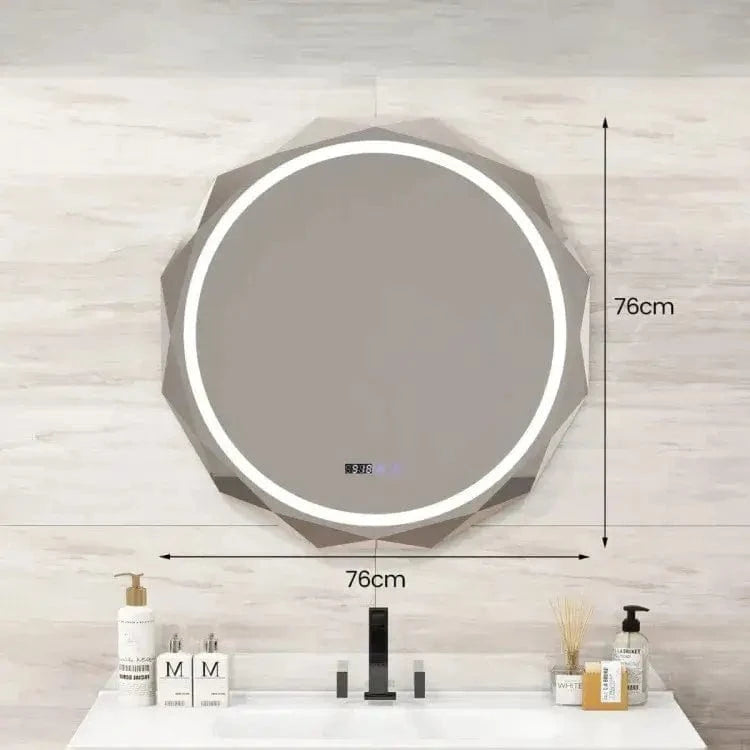 LED Vonios Veidrodis 76x76 Cm Su Laikrodžiu, Apšvietimu Ir Anti-Rasa