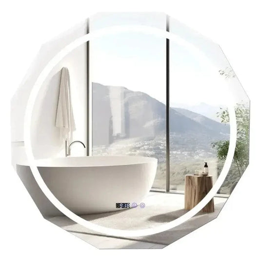 LED Vonios Veidrodis 76x76 Cm Su Laikrodžiu, Apšvietimu Ir Anti-Rasa