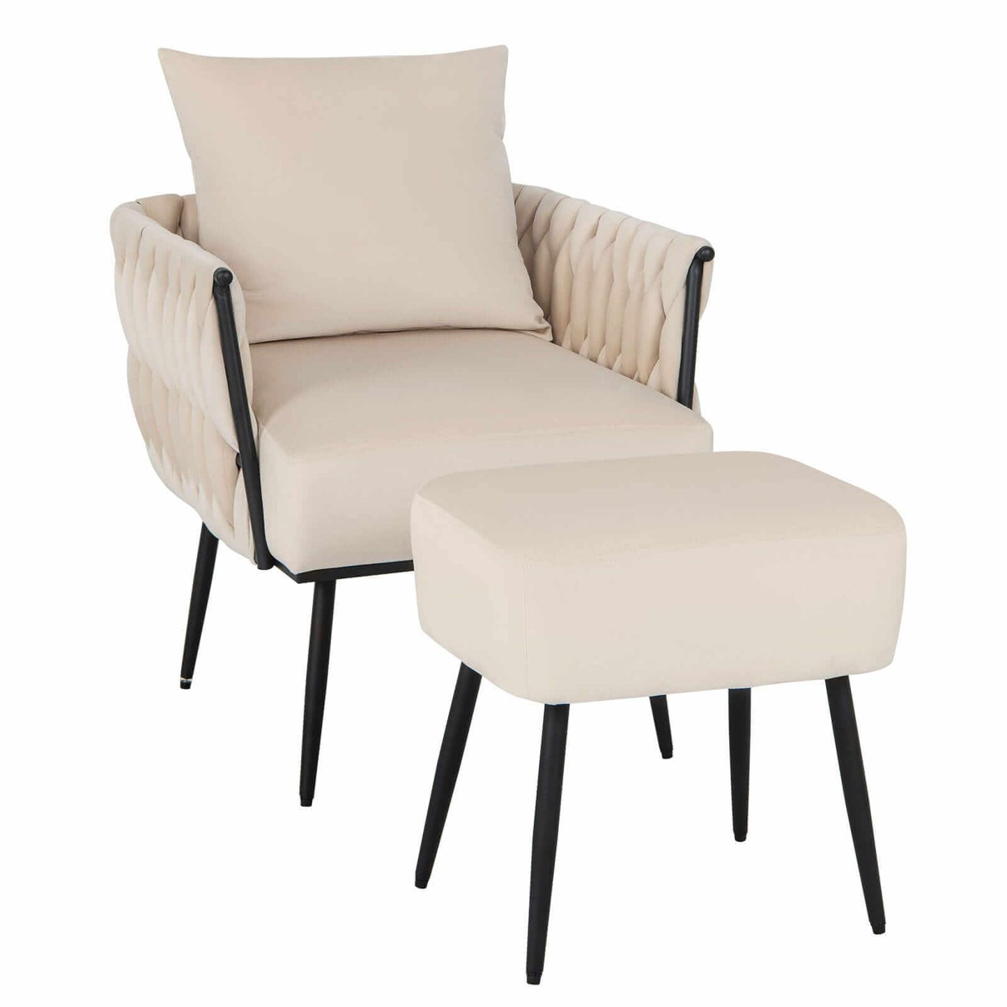 Modernus ir Elegantiškas Fotelis Kėdė Su Pufu, Baltas, Olandiškas Aksomas 80 × 66 × 65 cm