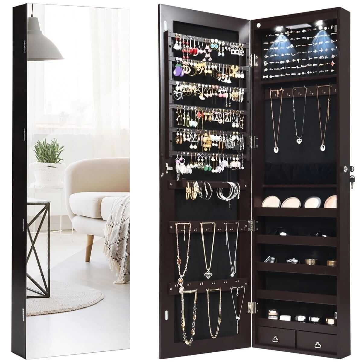 Jewelry And Accessories Cabinet With Lighting And Mirror 138 × 35.6 × 10 cm