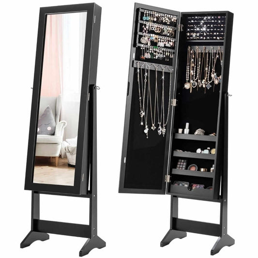 Jewelry Cabinet With Large Mirror Black 144 × 35 × 30 cm